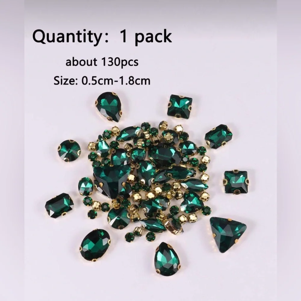 Decorative Emerald Green Rhinestones in Gold DIY Sewing Crafts New 130 pieces